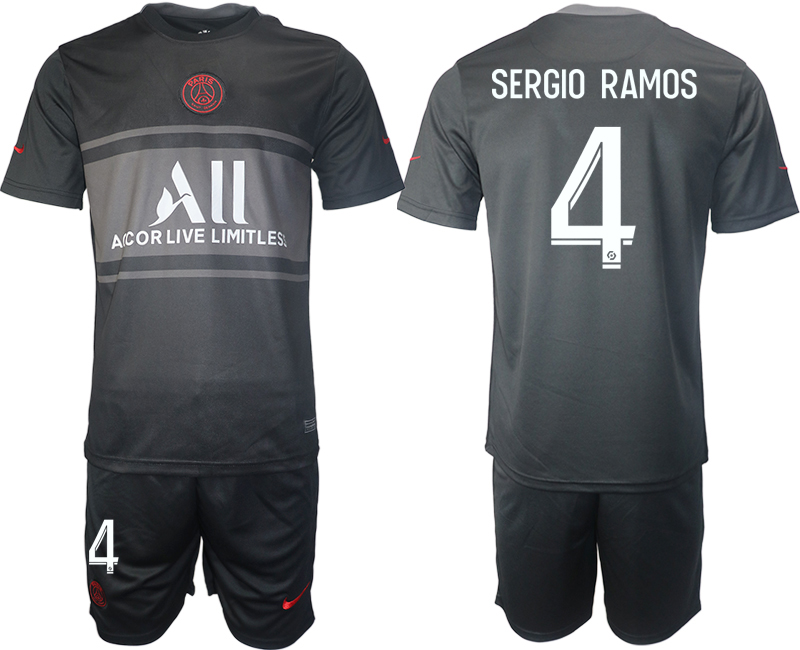 Men 2021-2022 Club Paris St German Second away black #4 Soccer Jersey